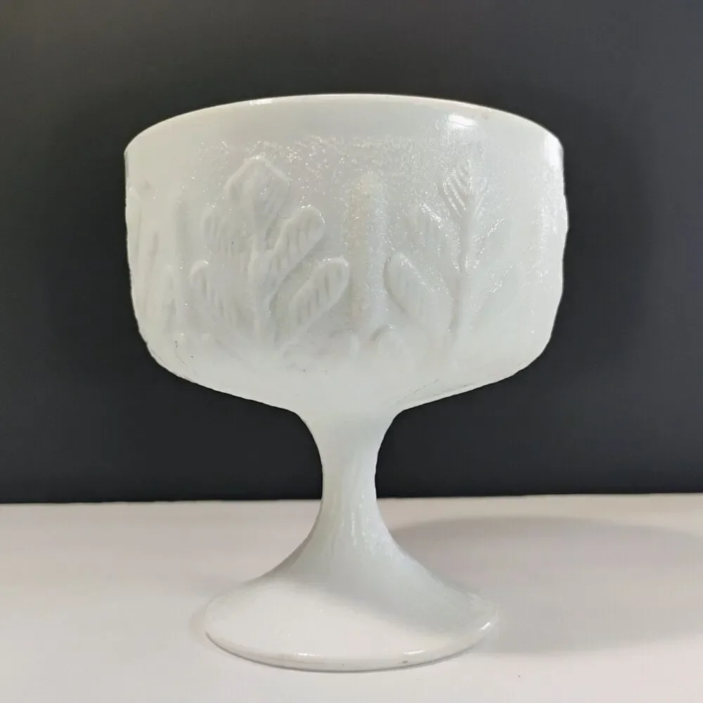Vtg FTD 1975 White Milk Glass Oak Leaf Compote Bowl Pedestal Floral Arrangements